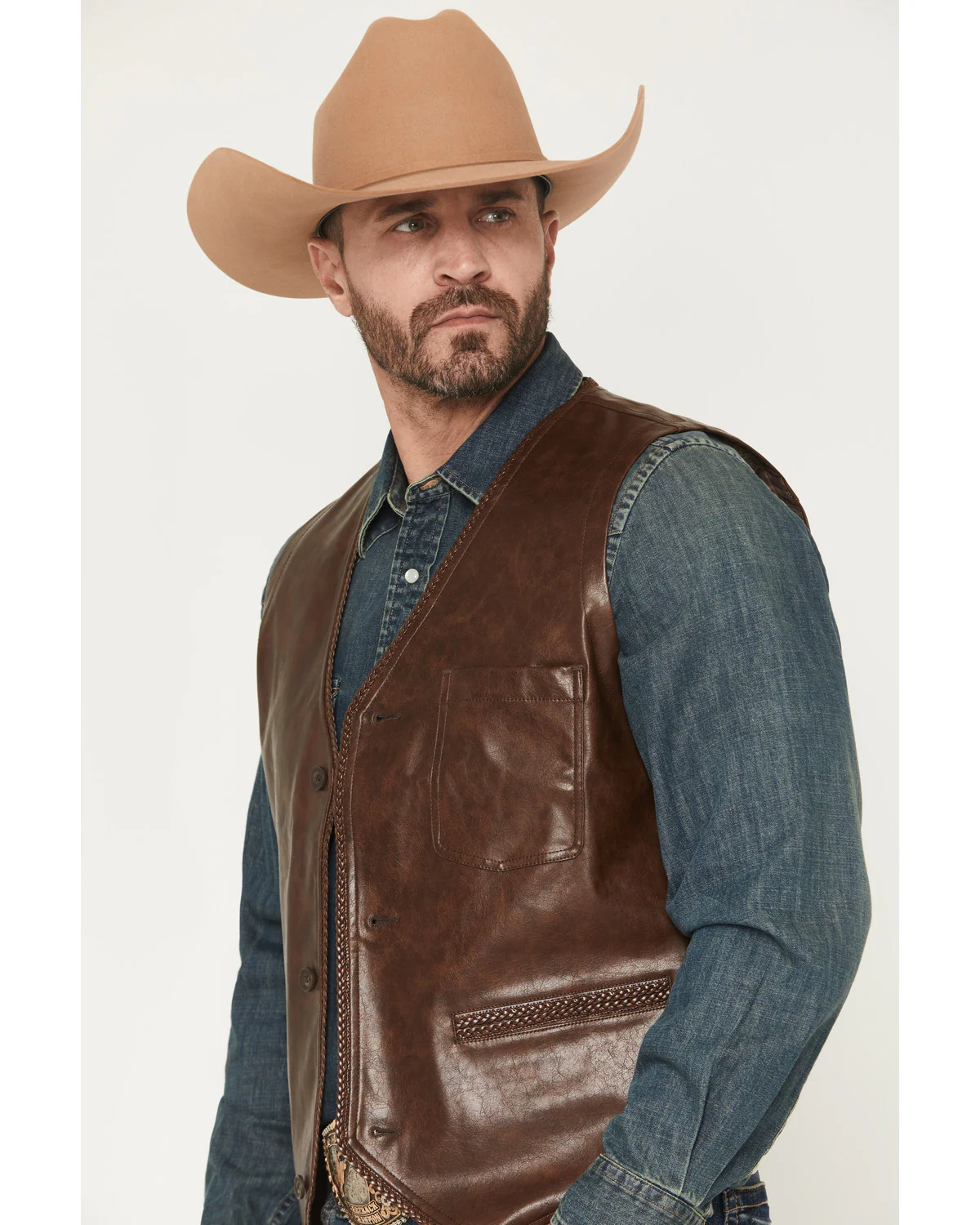 Cody James Men's Hogan Faux Leather Braided Hem Vest - Image 2