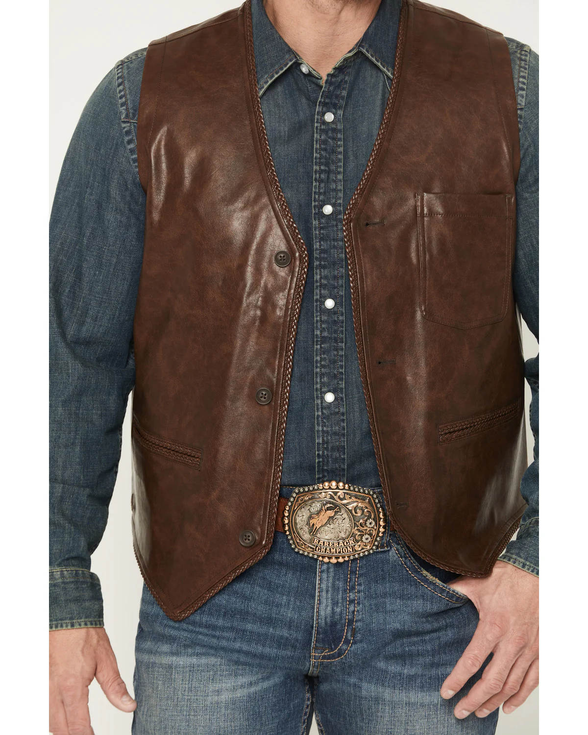 Cody James Men's Hogan Faux Leather Braided Hem Vest - Image 3