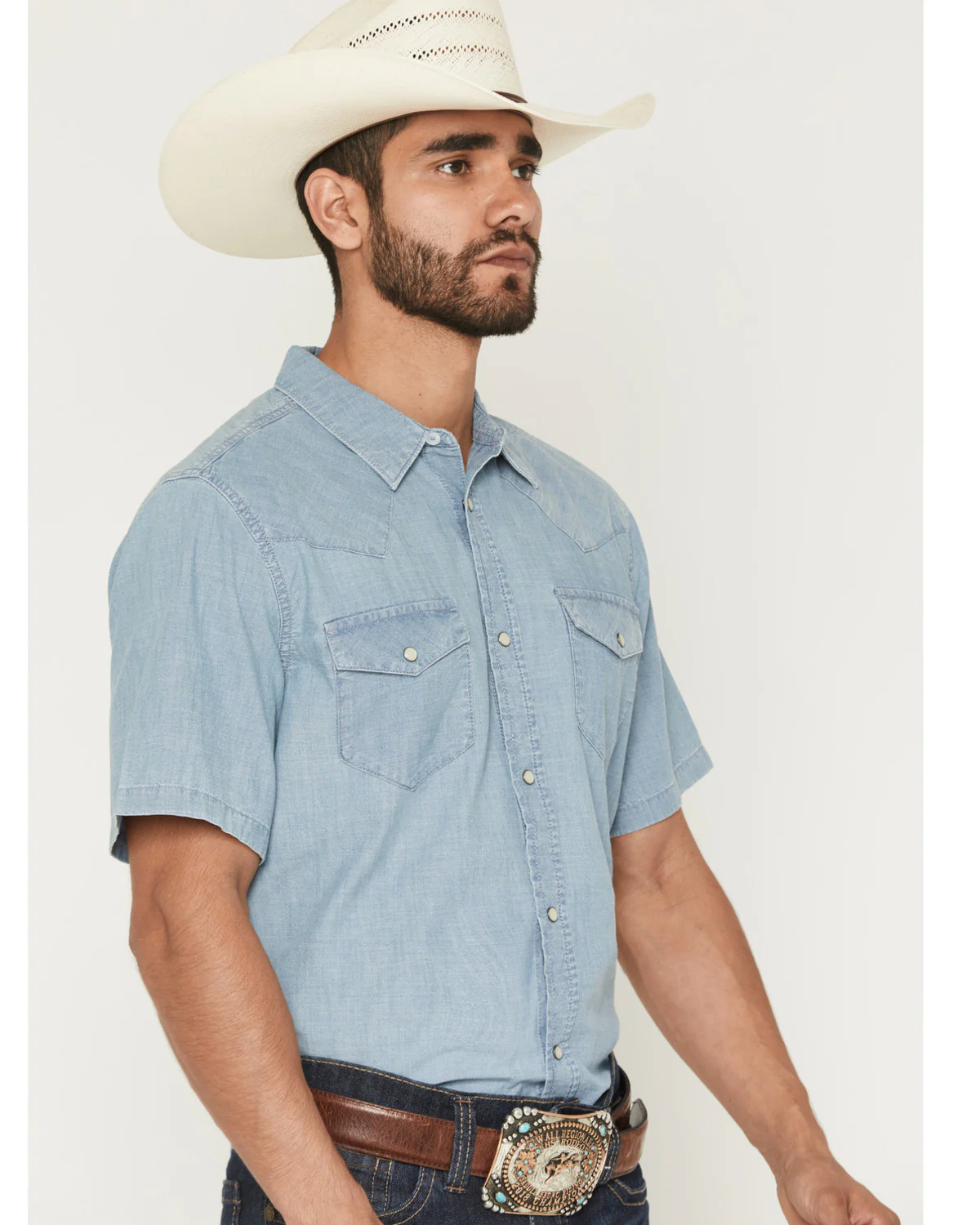 Cody James Men's Horizon Chambray Light Wash Short Sleeve Snap Western Shirt - Tall - Image 2