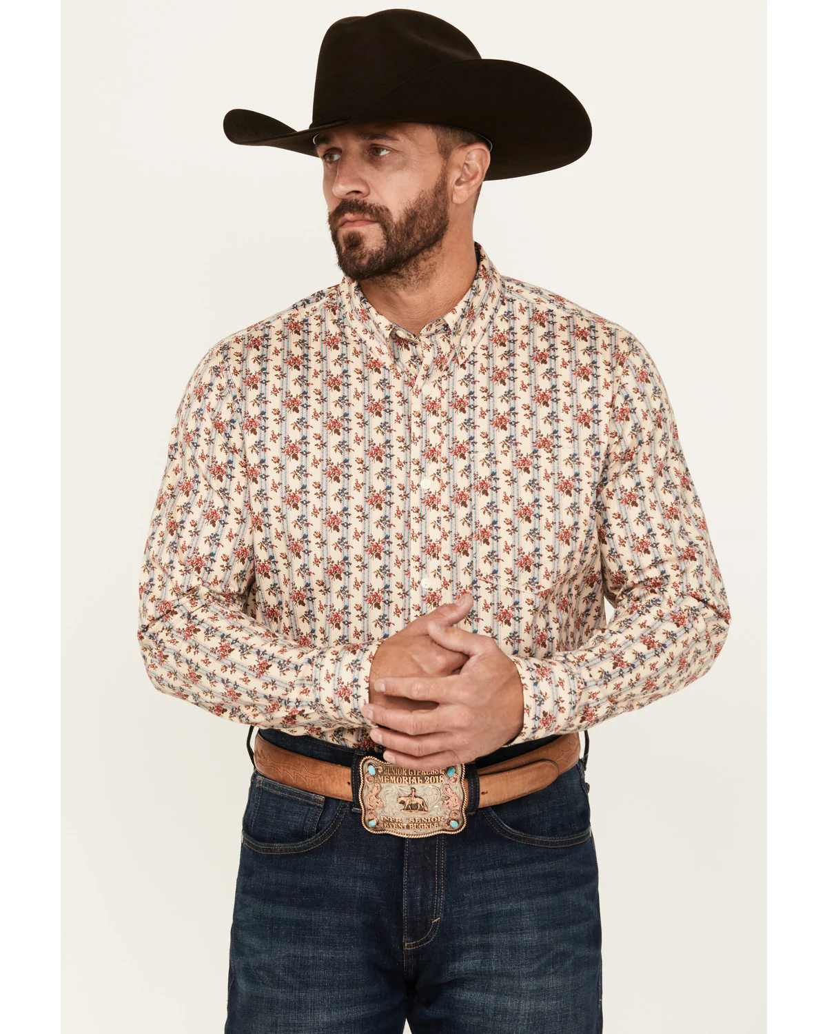 Cody James Men's Kenton Floral Striped Long Sleeve Button-Down Stretch Western Shirt