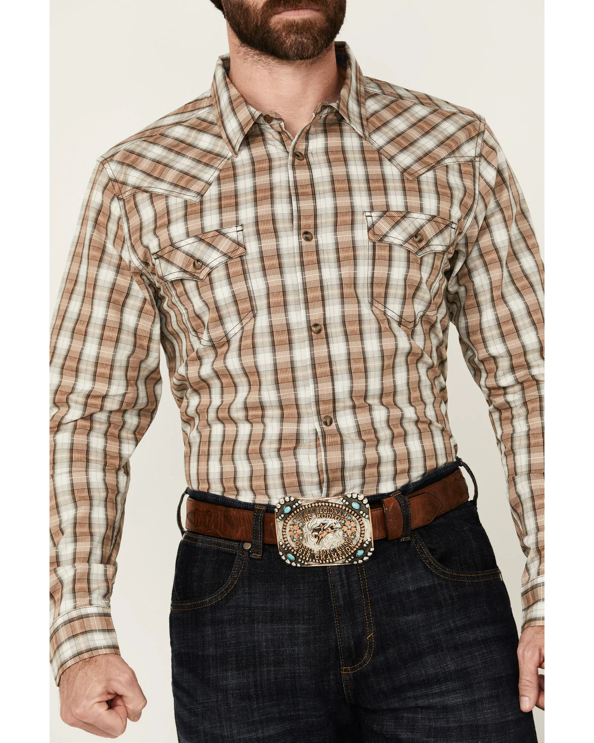 Cody James Men's Last Hurdle Plaid Print Long Sleeve Button-Down Stretch Western Shirt - Image 3