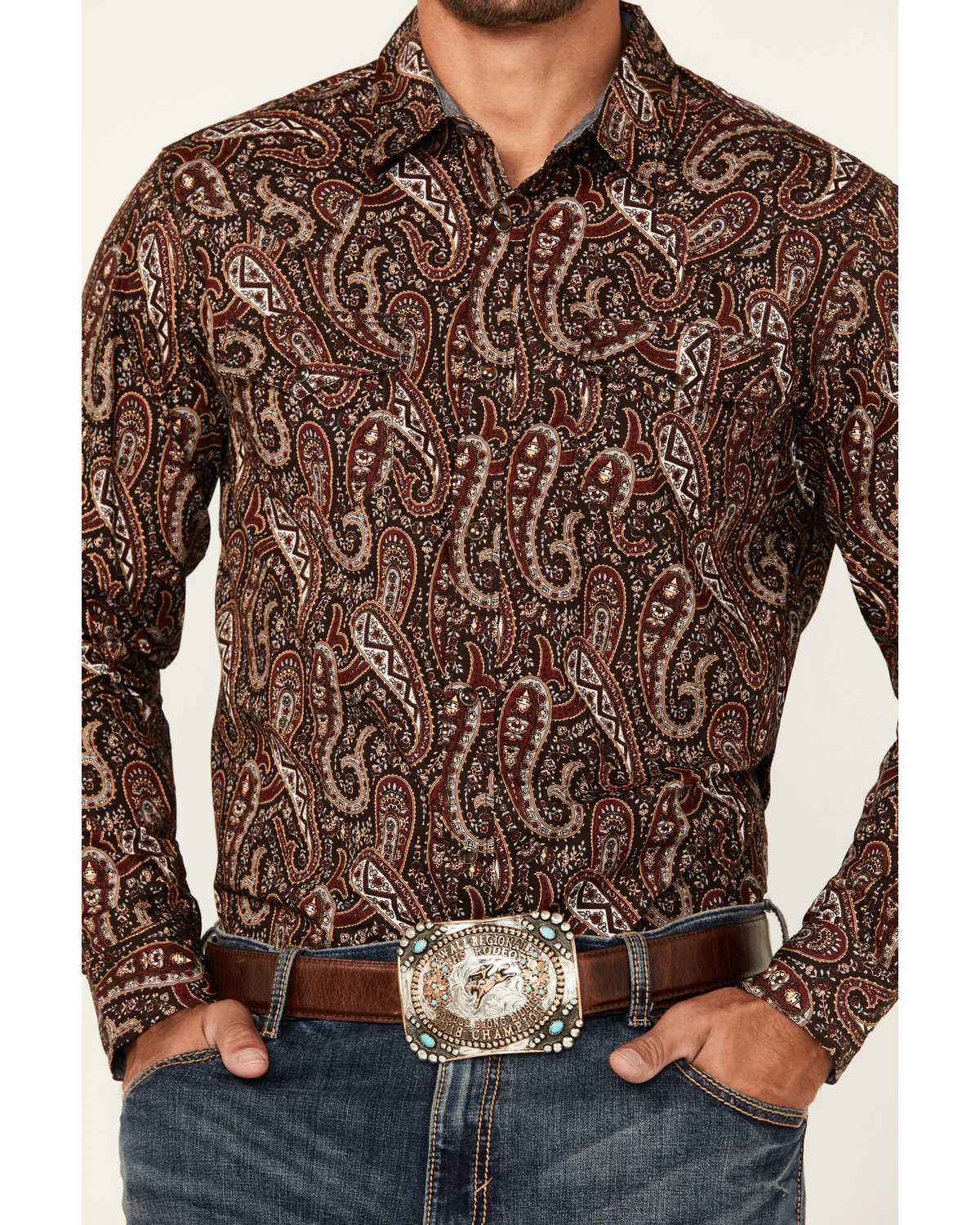 Cody James Men's Leo Paisley Print Long Sleeve Snap Western Shirt - Image 3