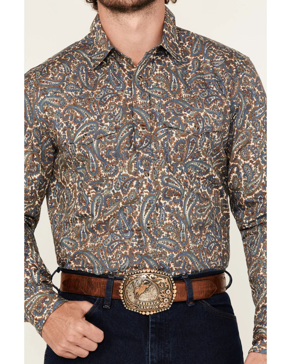 Cody James Men's Madera Paisley Print Long Sleeve Snap Western Shirt - Image 3