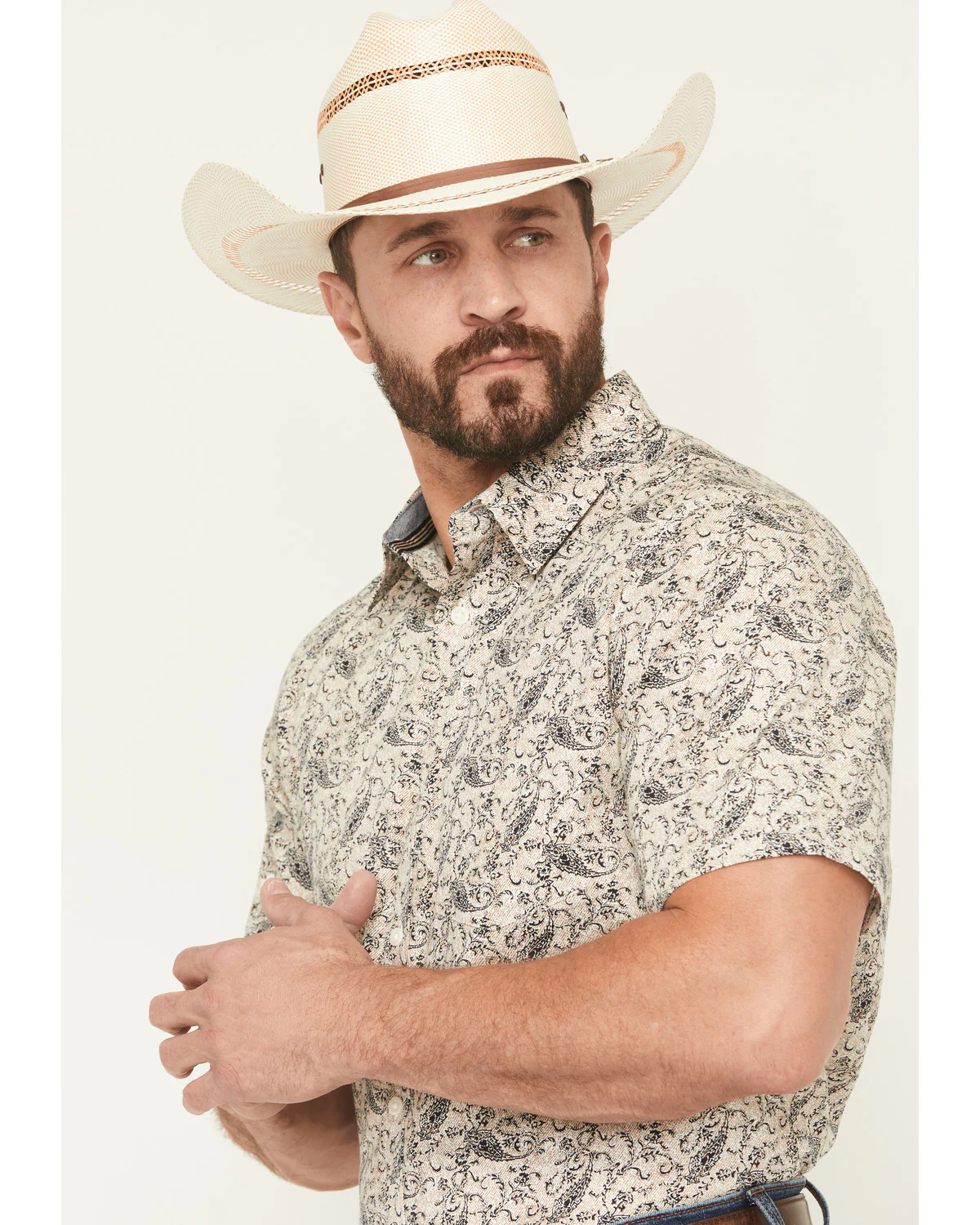 Cody James Men's Mustang Mode Paisley Print Short Sleeve Button-Down Stretch Western Shirt - Image 2
