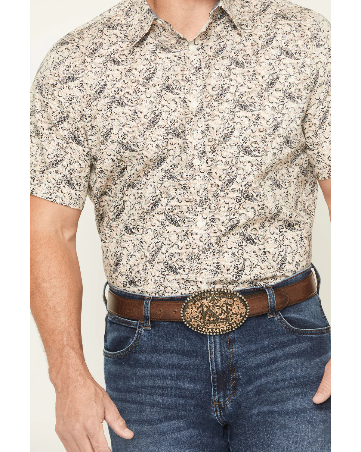 Cody James Men's Mustang Mode Paisley Print Short Sleeve Button-Down Stretch Western Shirt - Image 3