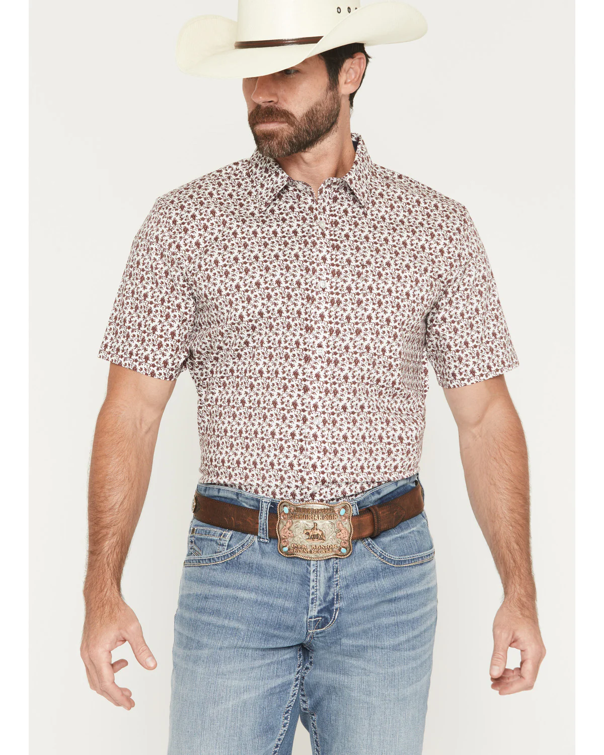 Cody James Men's Neon Moon Floral Print Short Sleeve Button-Down Stretch Western Shirt