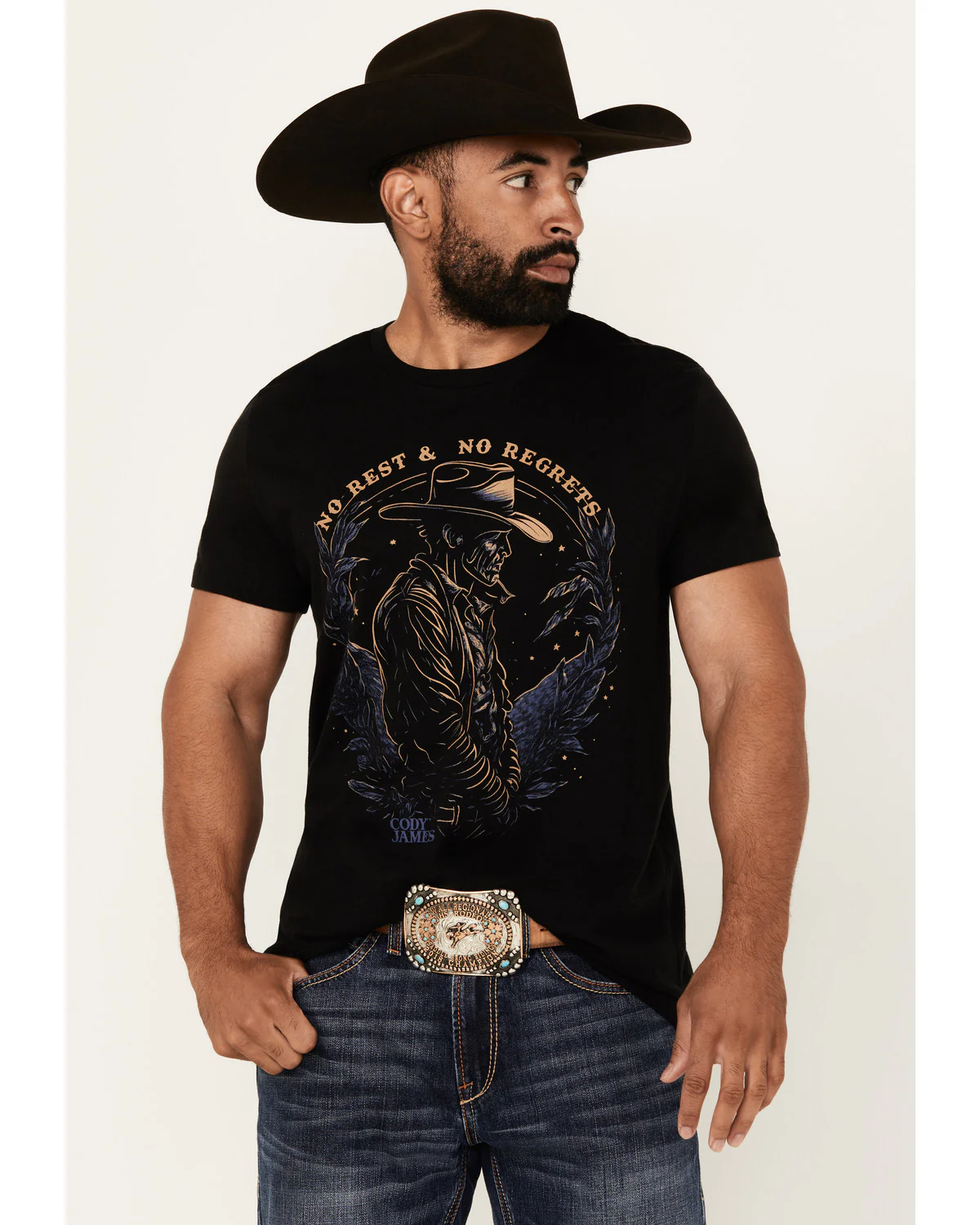 Cody James Men's No Regrets Cowboy Short Sleeve Graphic T-Shirt