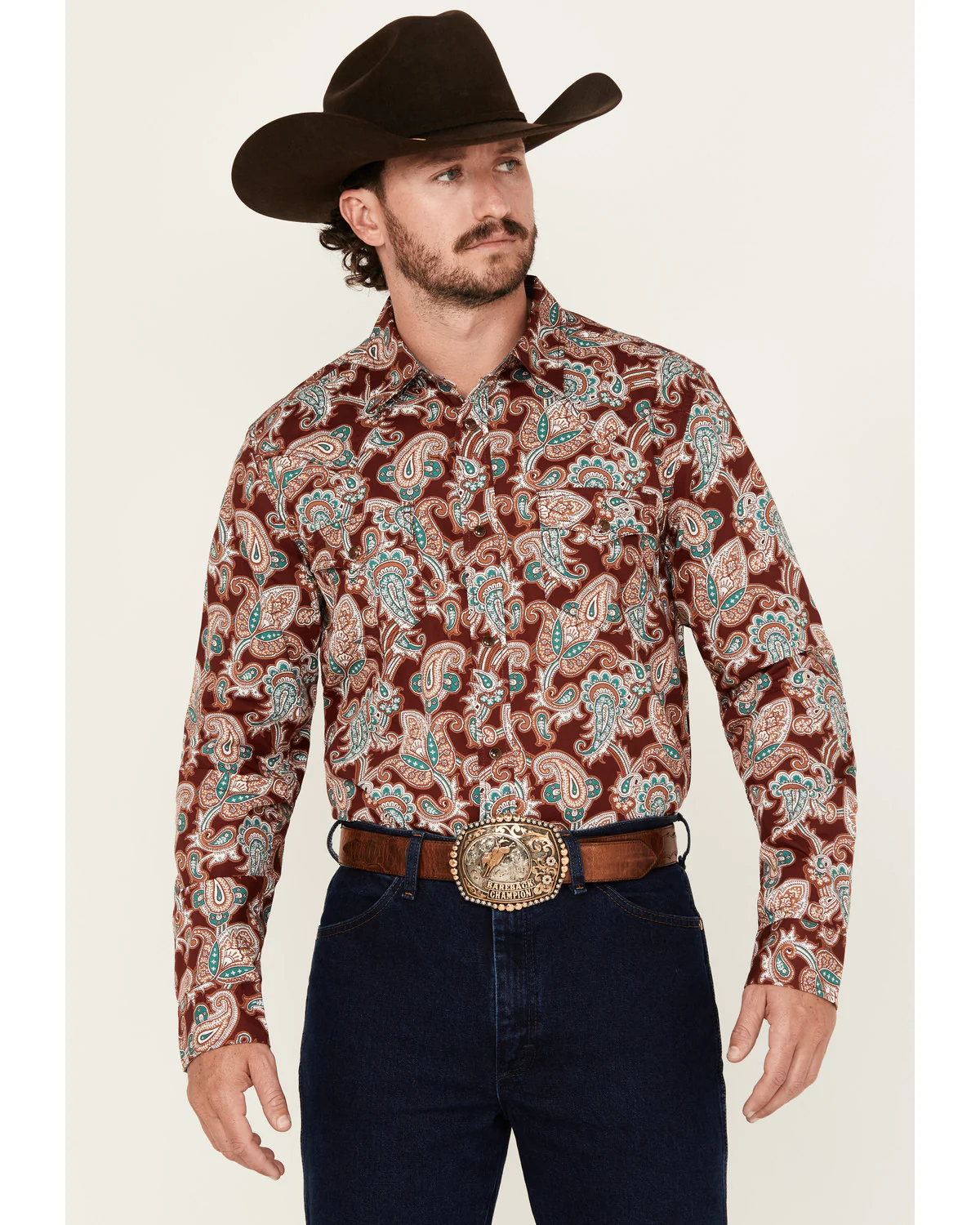 Cody James Men's Noah Paisley Print Long Sleeve Snap Western Shirt