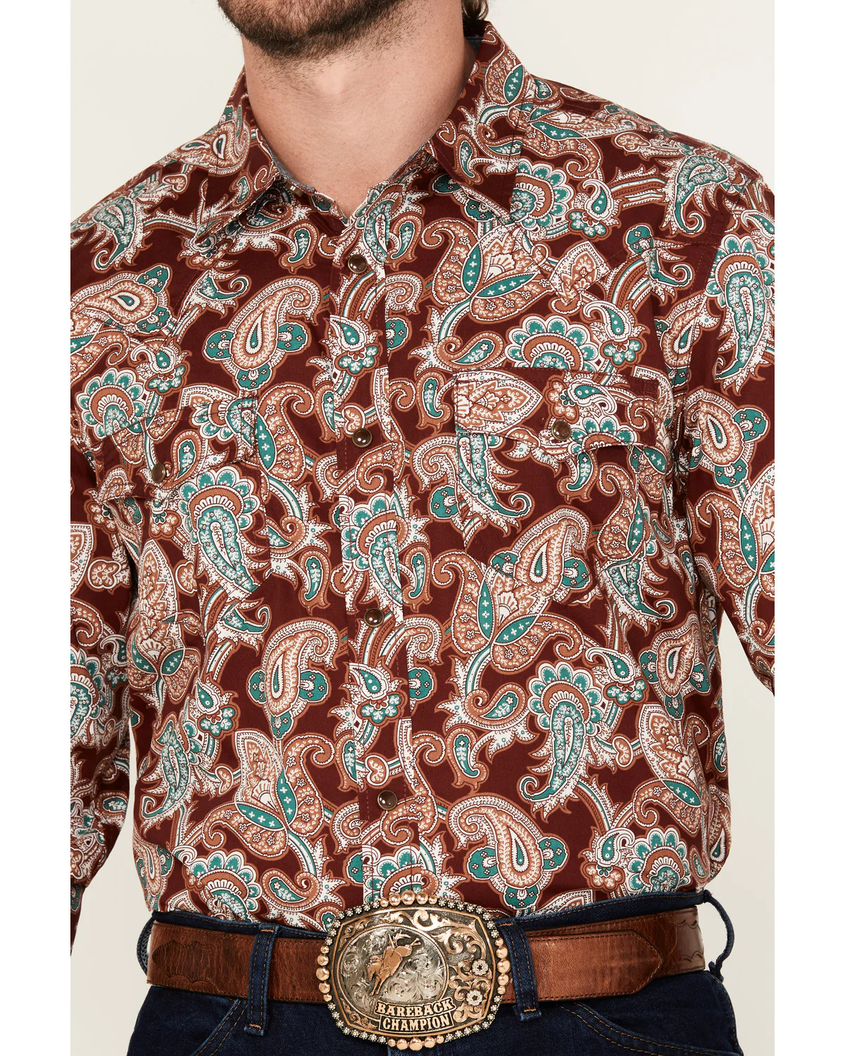 Cody James Men's Noah Paisley Print Long Sleeve Snap Western Shirt - Image 3