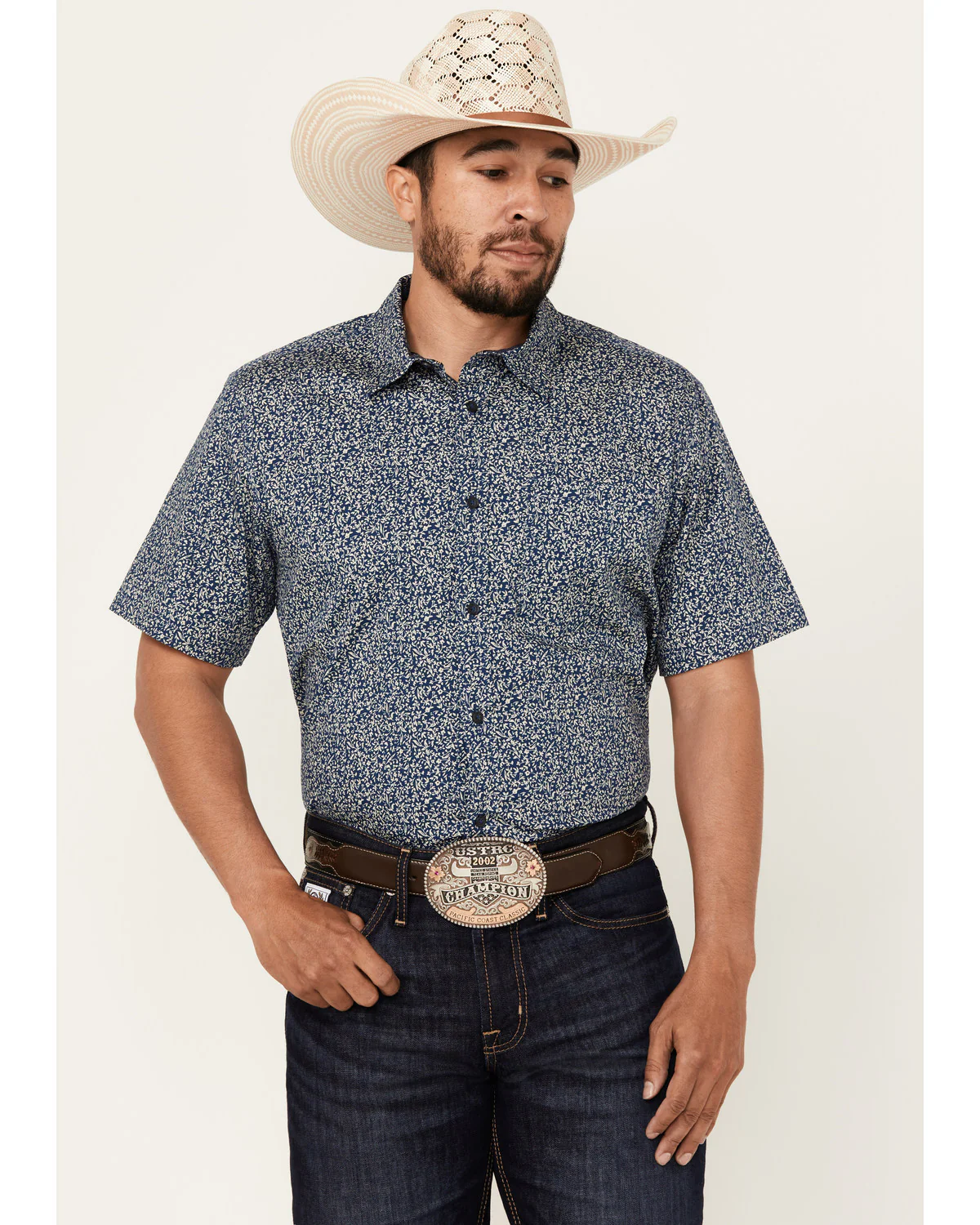 Cody James Men's Open Meadow Floral Print Short Sleeve Button-Down Stretch Western Shirt