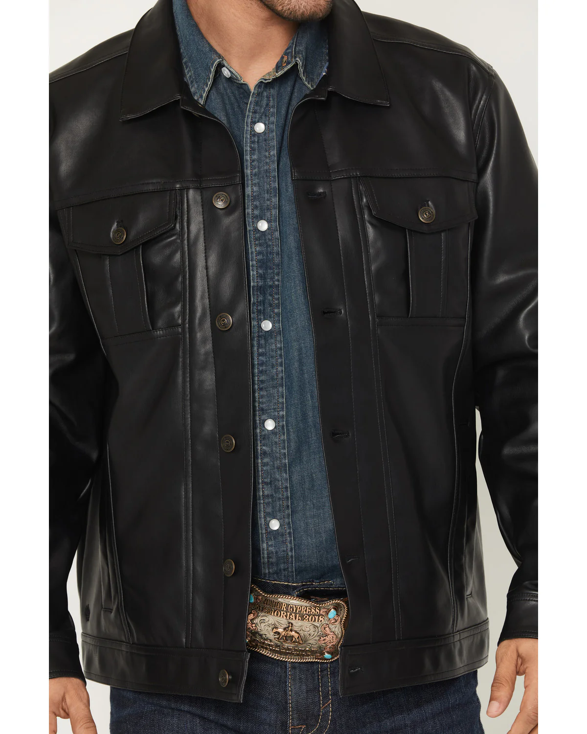 Cody James Men's Ozark Distressed Button-Down Leather Jacket - Image 3