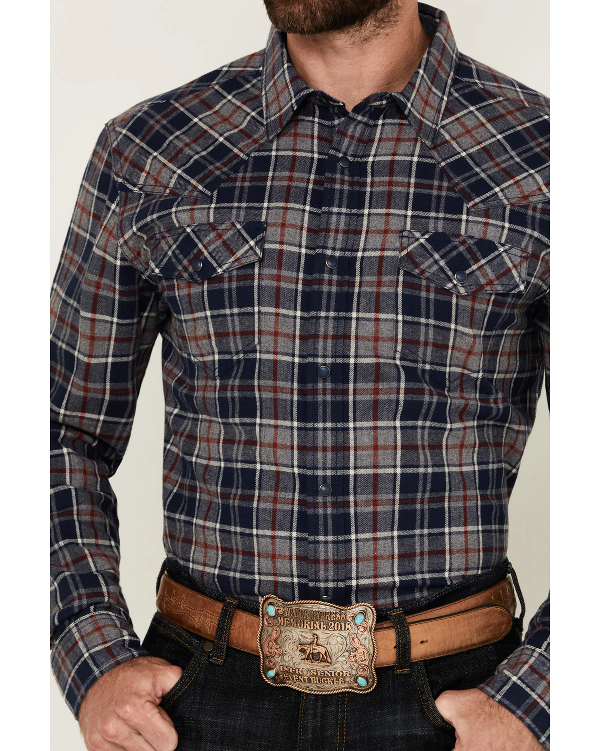 Cody James Men's Poker Plaid Print Long Sleeve Snap Western Shirt - Image 3