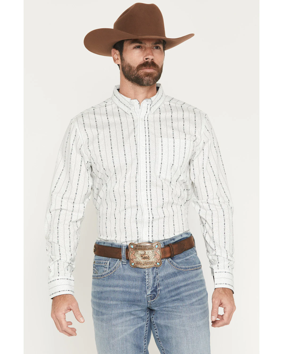 Cody James Men's Ranchers Legend Floral Stripe Print Long Sleeve Button-Down Stretch Western Shirt