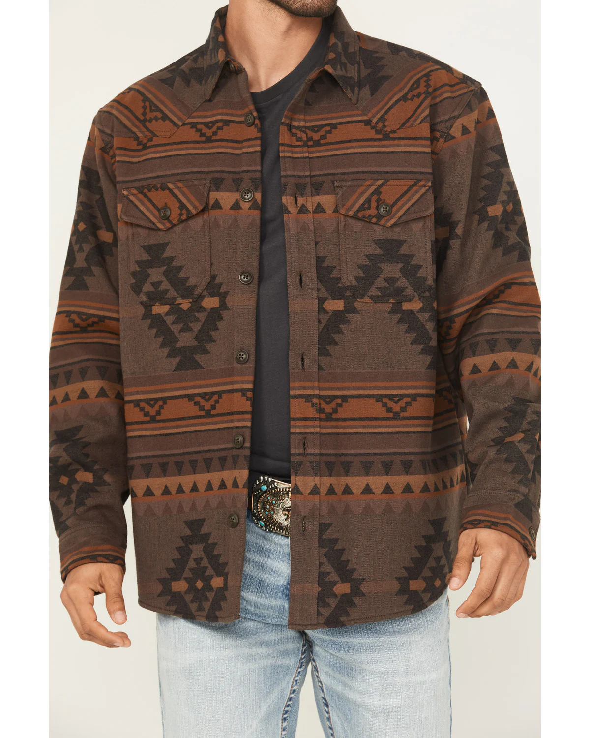 Cody James Men's Rosewell Southwestern Print Fleece Lined Shirt Jacket - Image 3