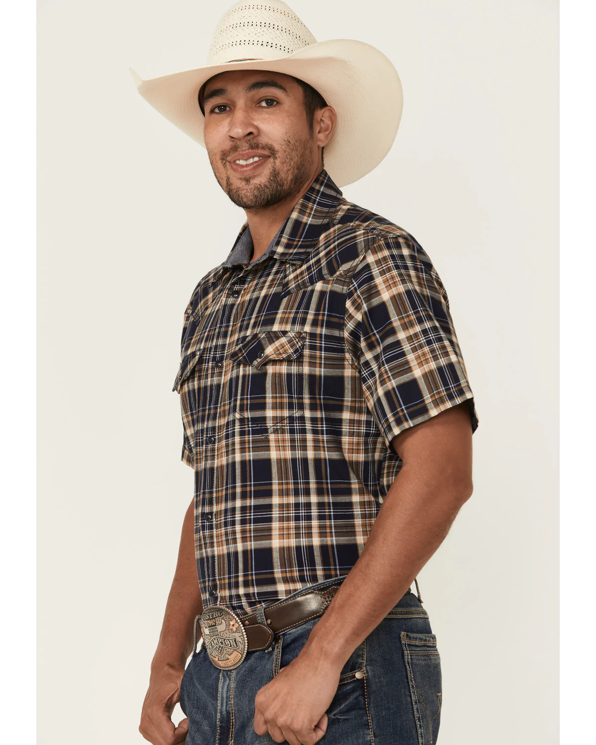 Cody James Men's Rustic Rodeo Plaid Print Short Sleeve Snap Western Shirt - Tall - Image 2