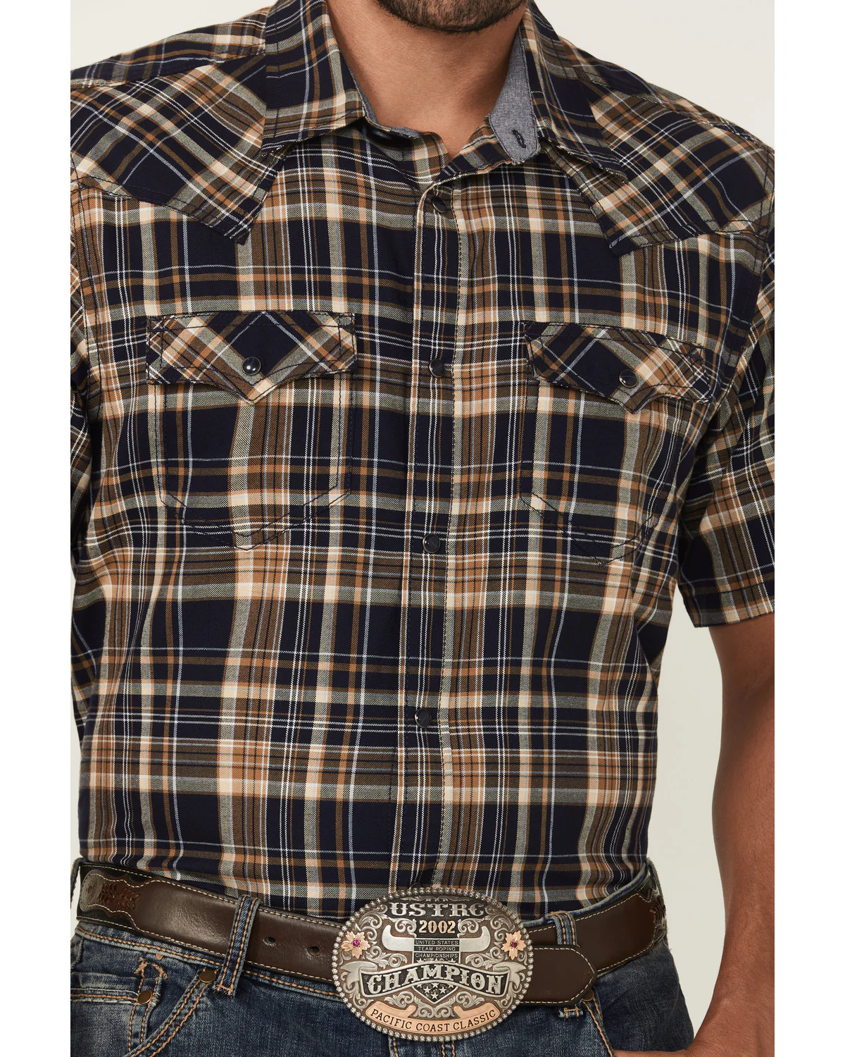 Cody James Men's Rustic Rodeo Plaid Print Short Sleeve Snap Western Shirt - Tall - Image 3