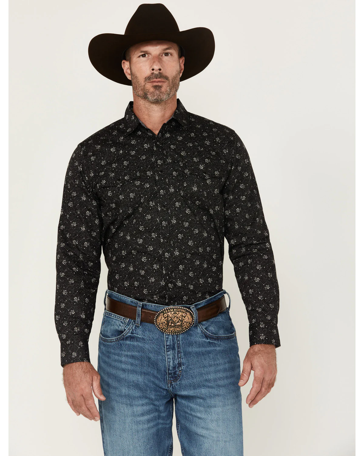 Cody James Men's Saddle Peak Floral Print Long Sleeve Snap Western Shirt
