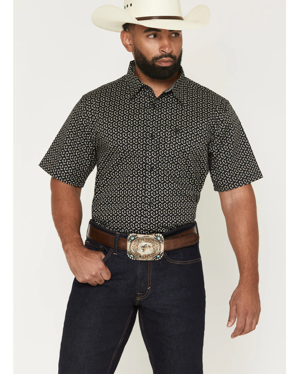 Cody James Men's Shiloh Micro Floral Print Short Sleeve Button-Down Stretch Western Shirt
