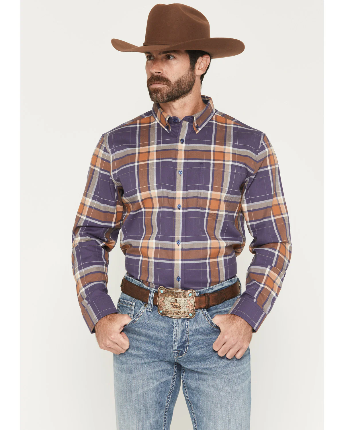 Cody James Men's Smokey Trail Plaid Print Long Sleeve Button-Down Stretch Western Shirt