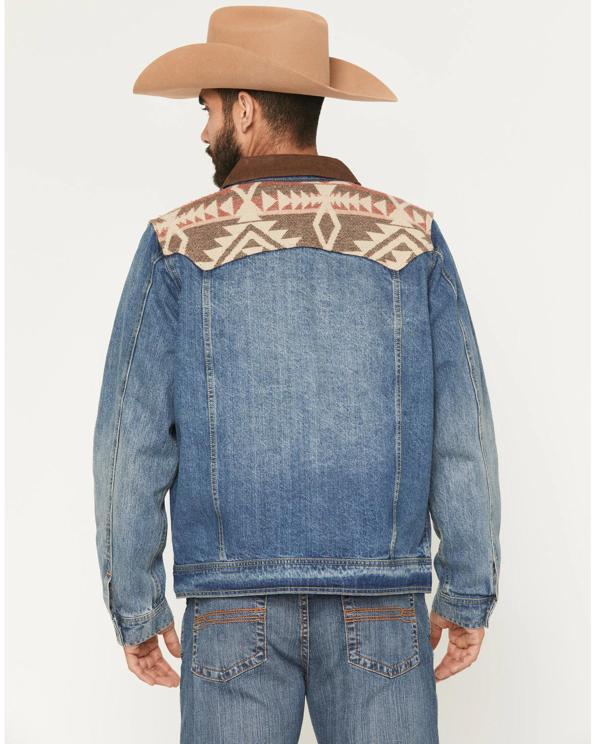 Cody James Men's Southwestern Blanket Yoke Unlined Denim Jacket - Image 4