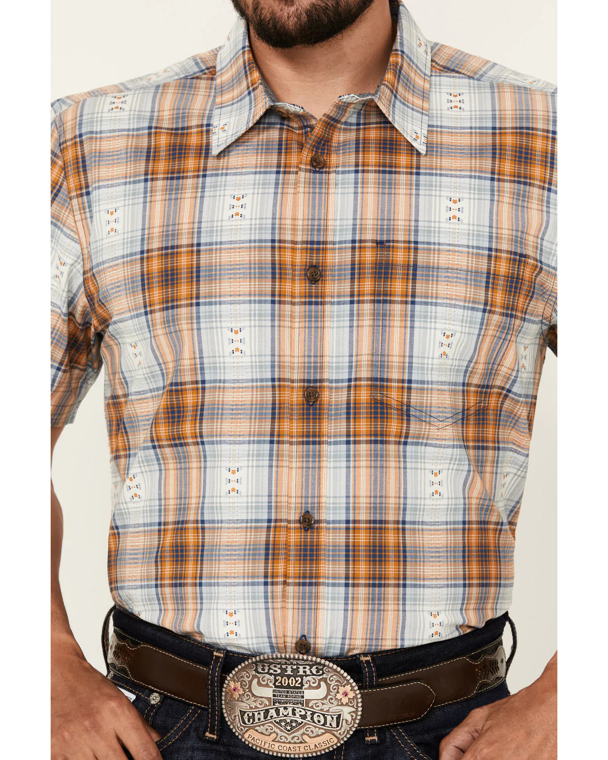 Cody James Men's Spur Dobby Plaid Print Short Sleeve Button-Down Stretch Western Shirt - Image 3