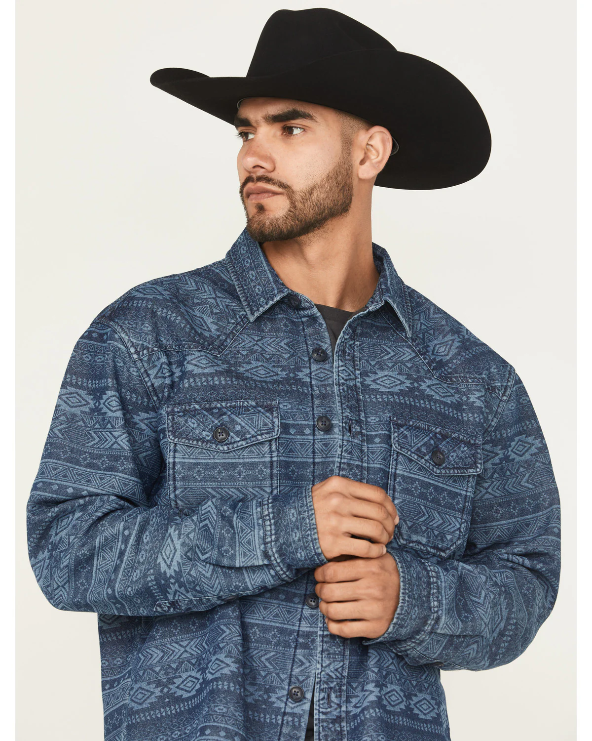 Cody James Men's Tonal Southwestern Print Fleece Lined Shirt Jacket - Image 2