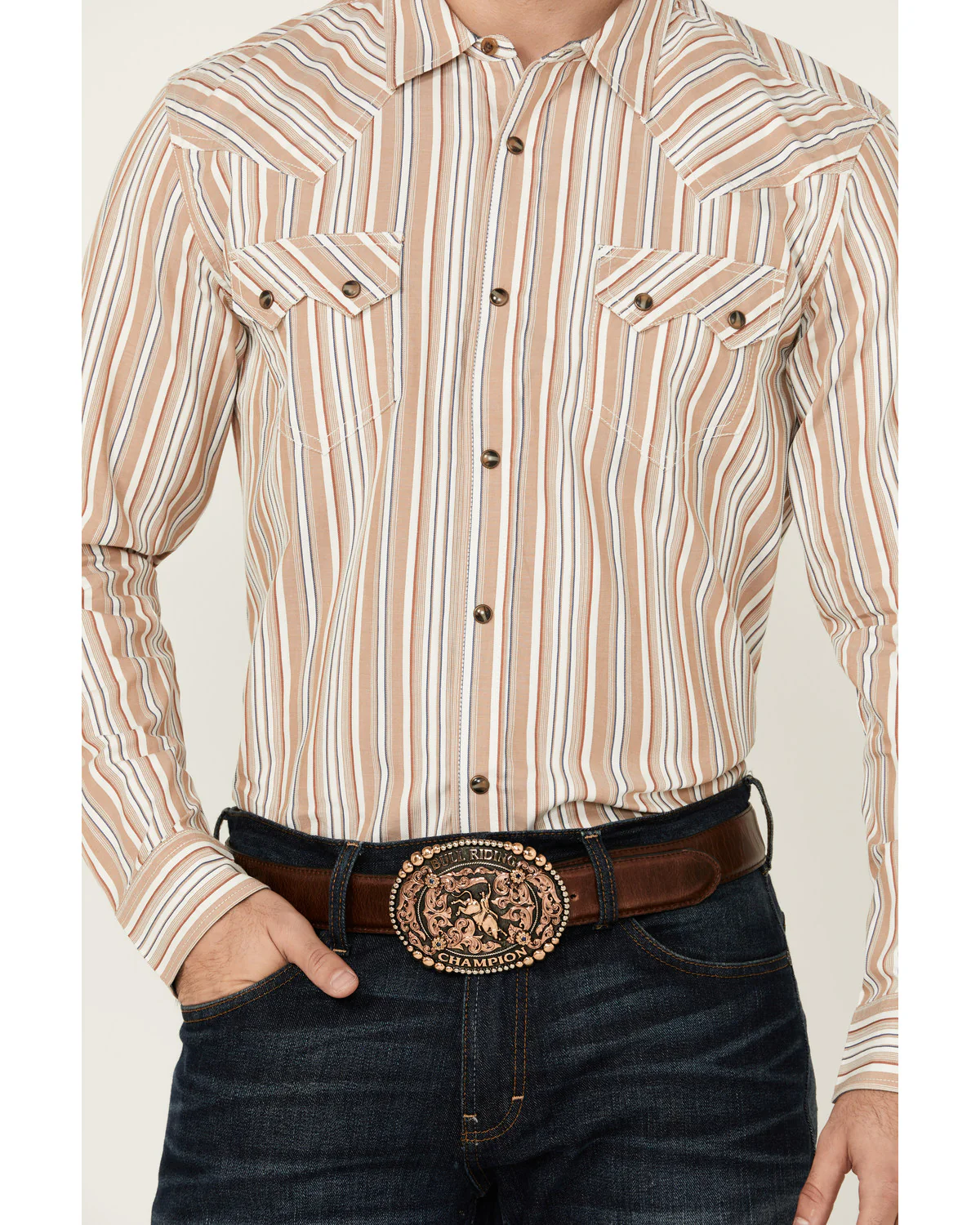 Cody James Men's Tough Guy Dobby Striped Print Long Sleeve Snap Western Shirt - Image 3