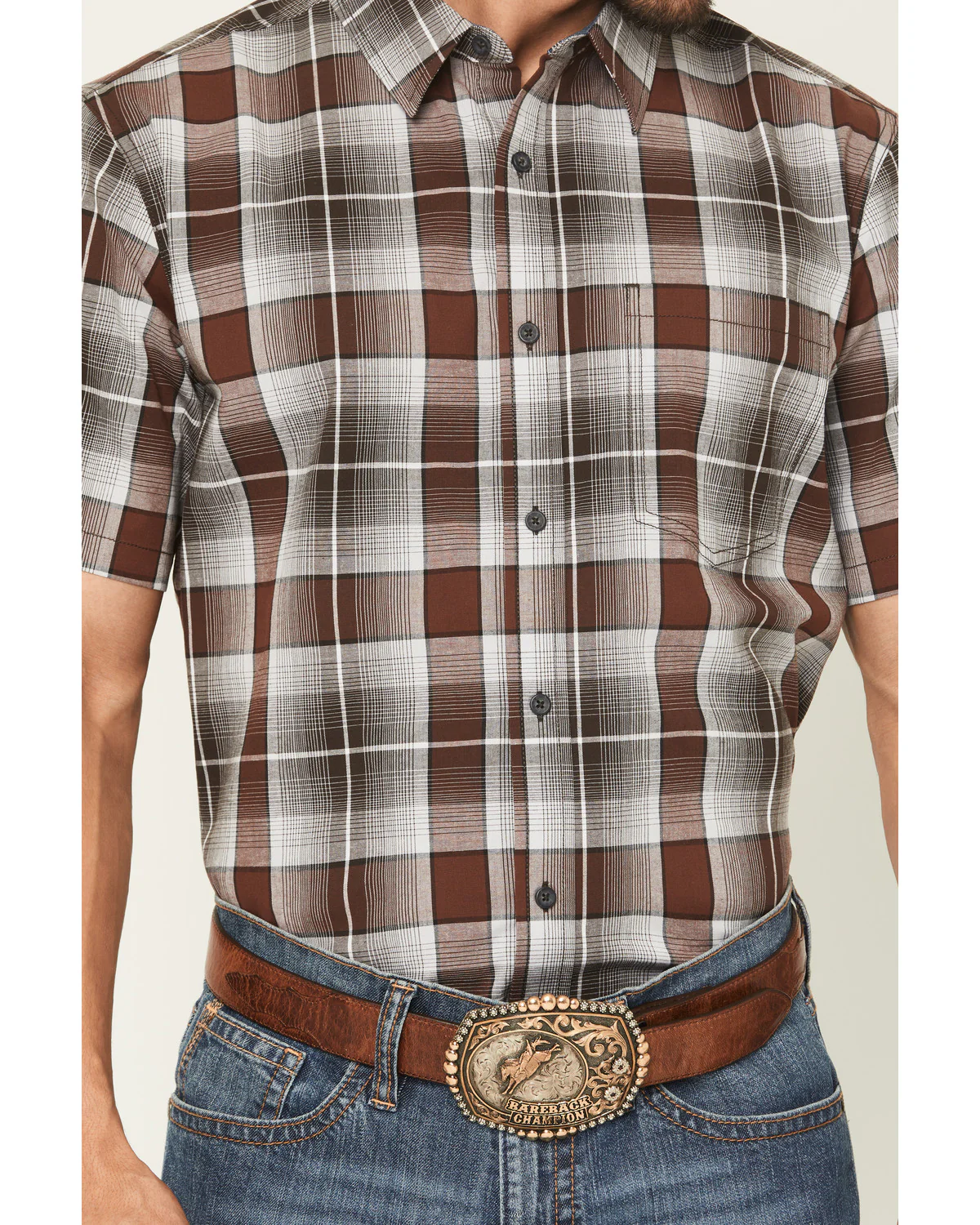 Cody James Men's Urban Rodeo Plaid Print Short Sleeve Button-Down Western Shirt - Image 3
