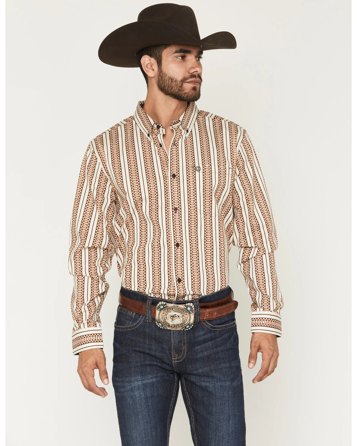 Cody James Men's Waylon Geo Stripe Print Long Sleeve Button-Down Stretch Western Shirt