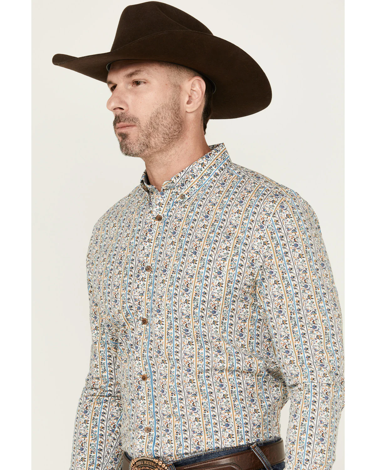 Cody James Men's Wells Floral Striped Print Long Sleeve Button-Down Stretch Western Shirt - Image 2