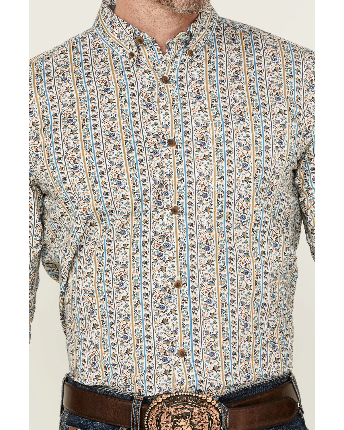 Cody James Men's Wells Floral Striped Print Long Sleeve Button-Down Stretch Western Shirt - Image 3