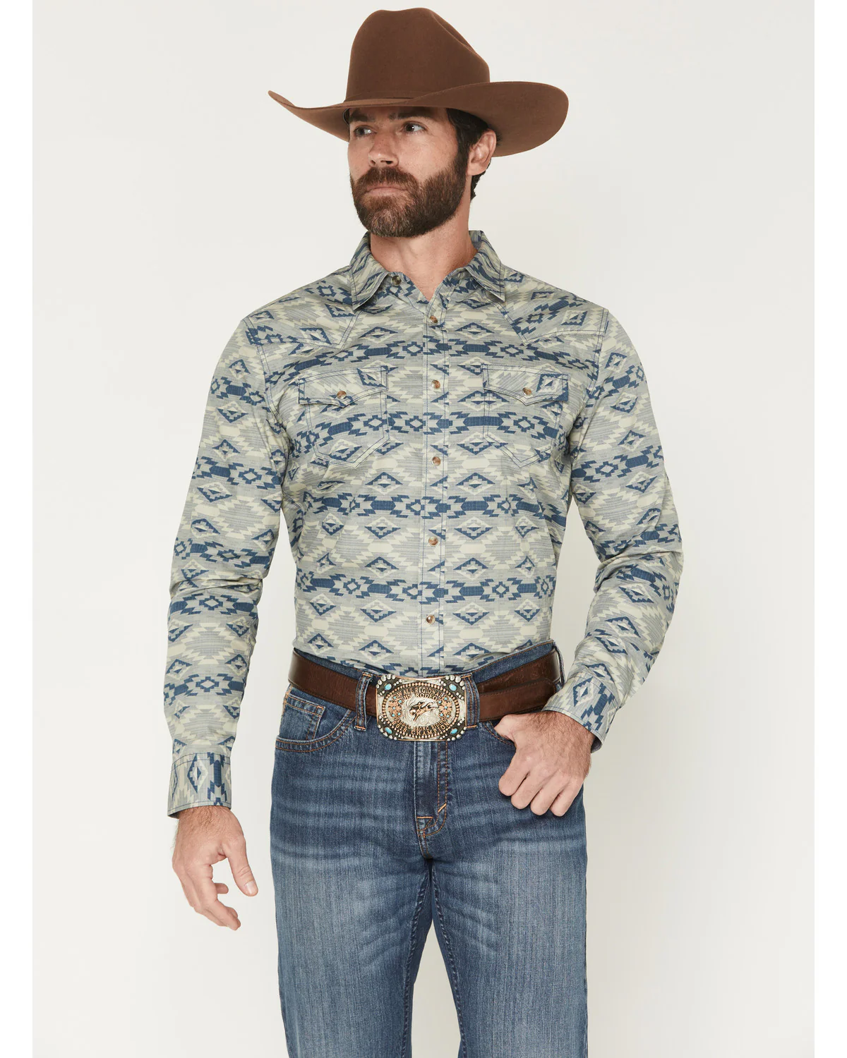 Cody James Men's Wider Southwestern Print Long Sleeve Snap Western Shirt