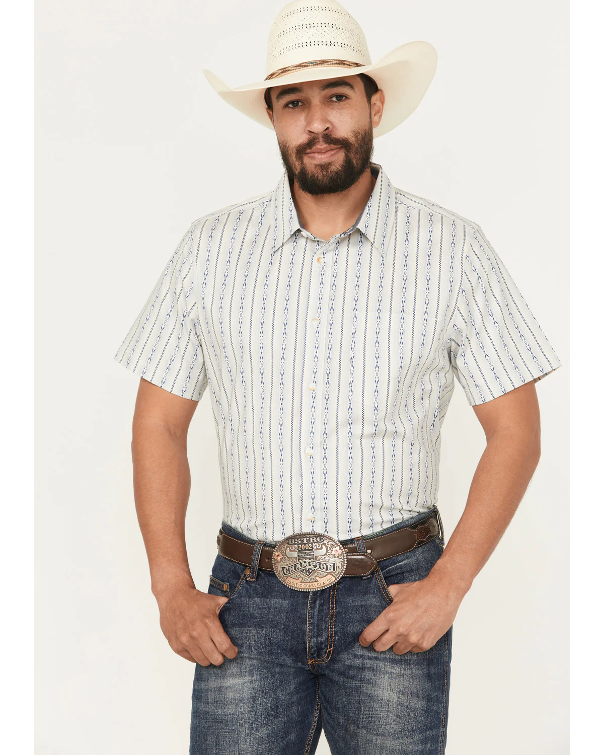 Cody James Men's Wild West Rhythms Southwestern Striped Short Sleeve Button-Down Stretch Western Shirt