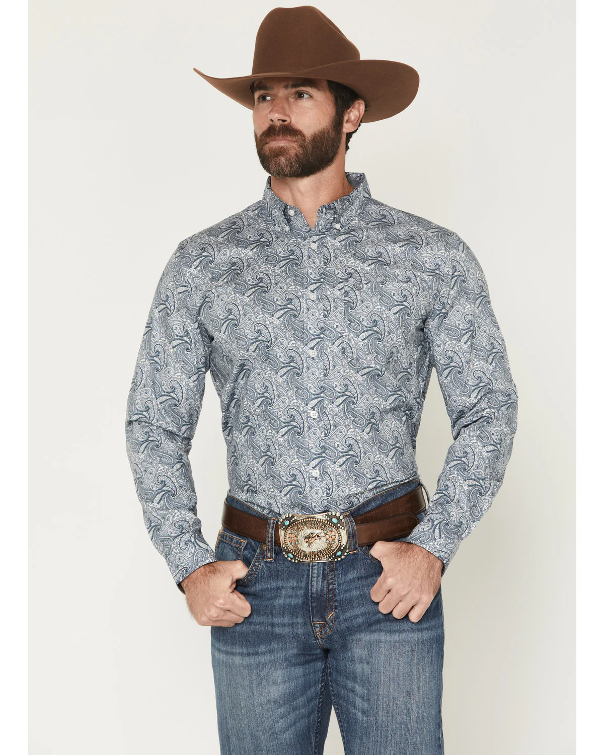 Cody James Men's Zeke Paisley Print Long Sleeve Button-Down Stretch Western Shirt